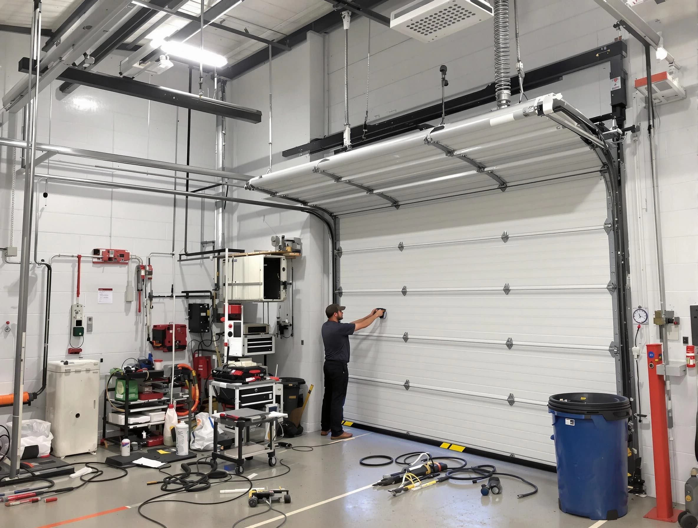 La Vergne Garage Door Repair certified technician performing commercial door repair at a La Vergne business facility