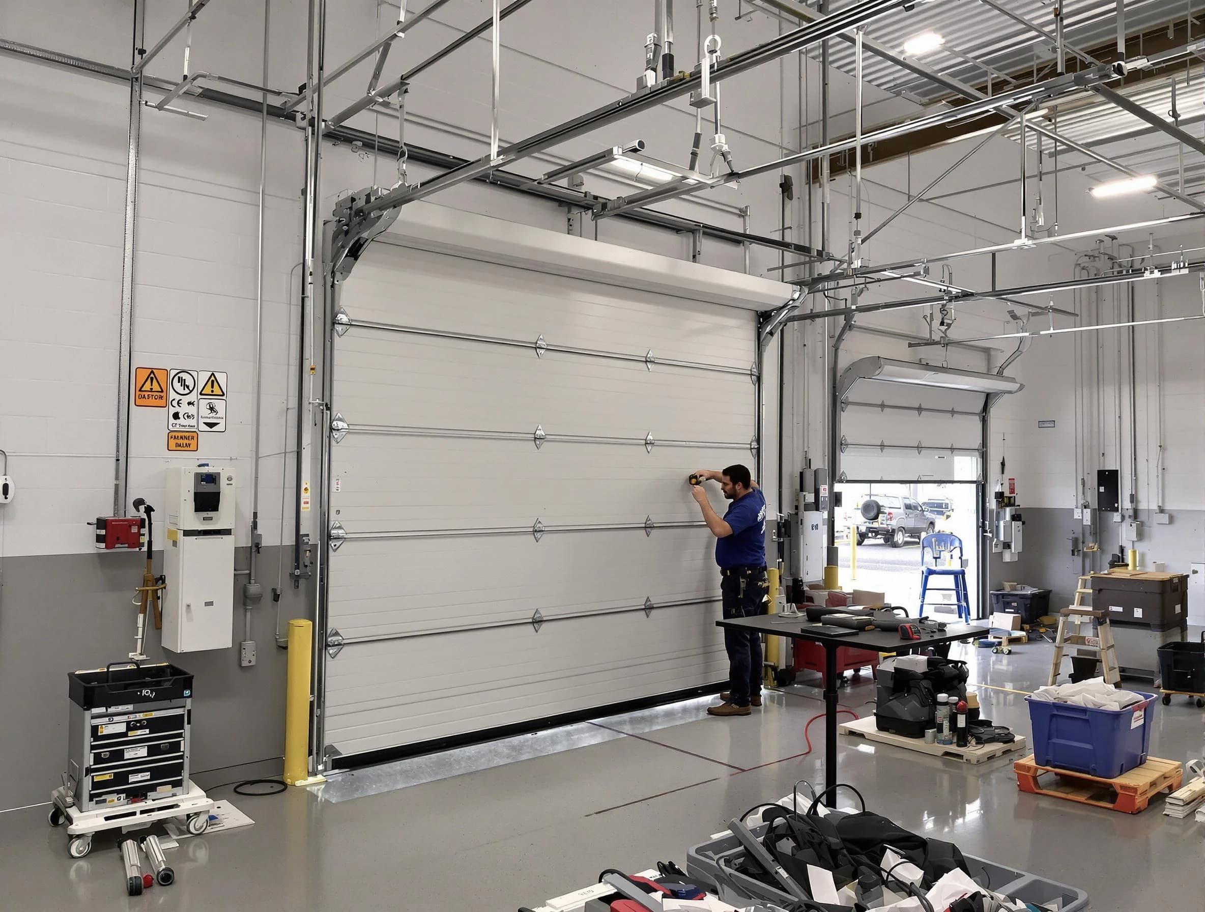 Commercial garage door repair being performed by La Vergne Garage Door Repair expert in La Vergne