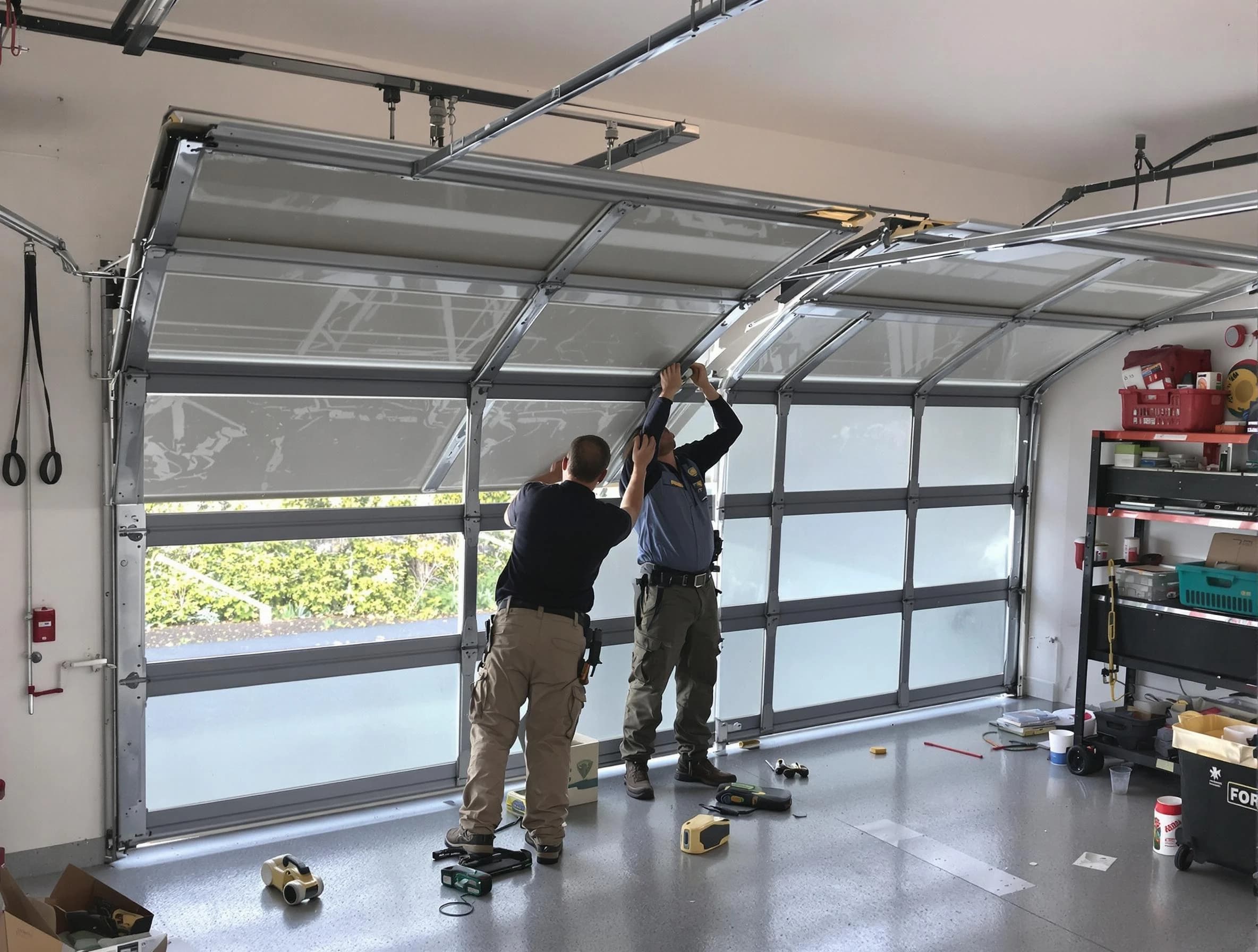 La Vergne Garage Door Repair expert performing precise panel replacement on La Vergne garage door