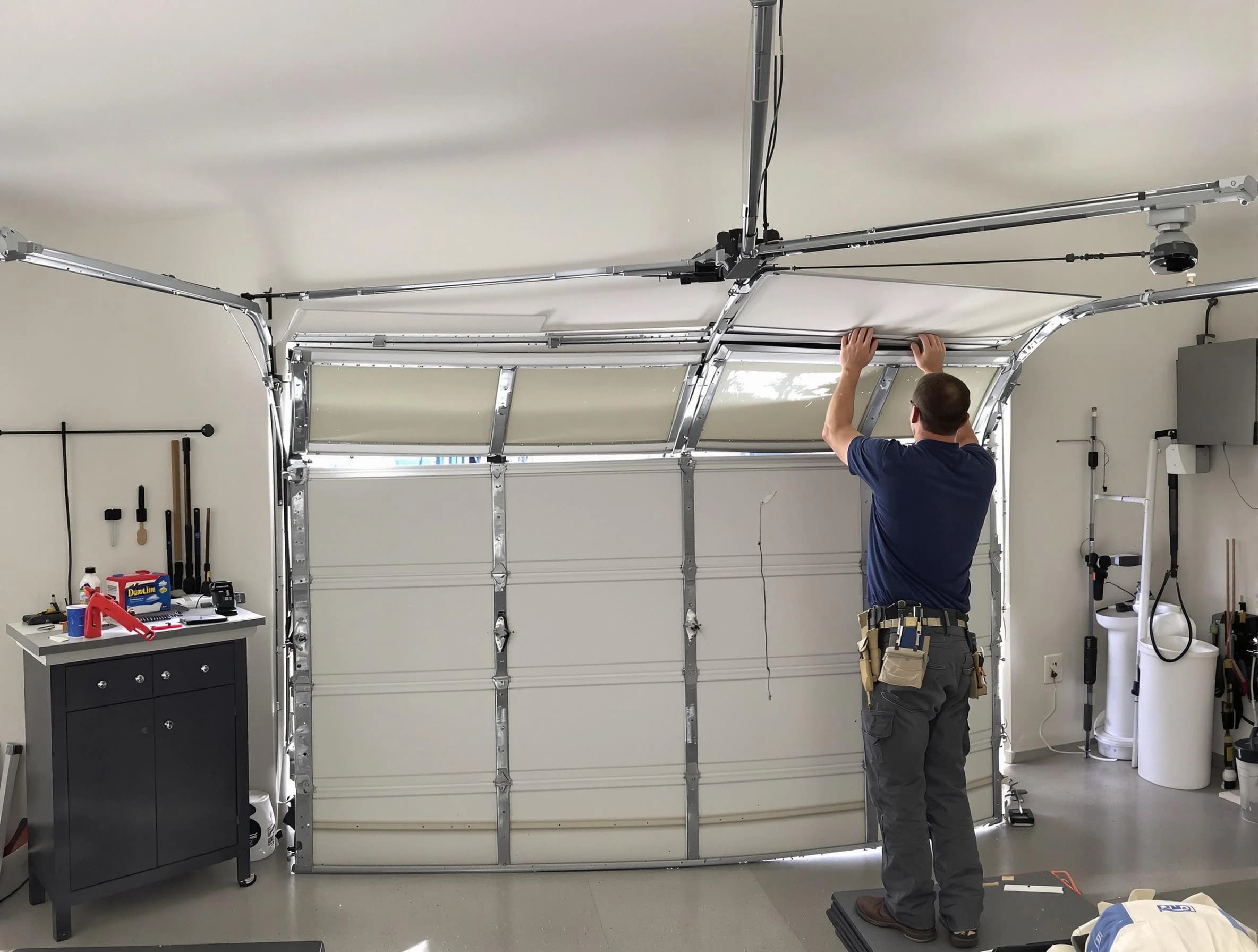 La Vergne Garage Door Repair specialist performing precise section replacement on La Vergne garage door