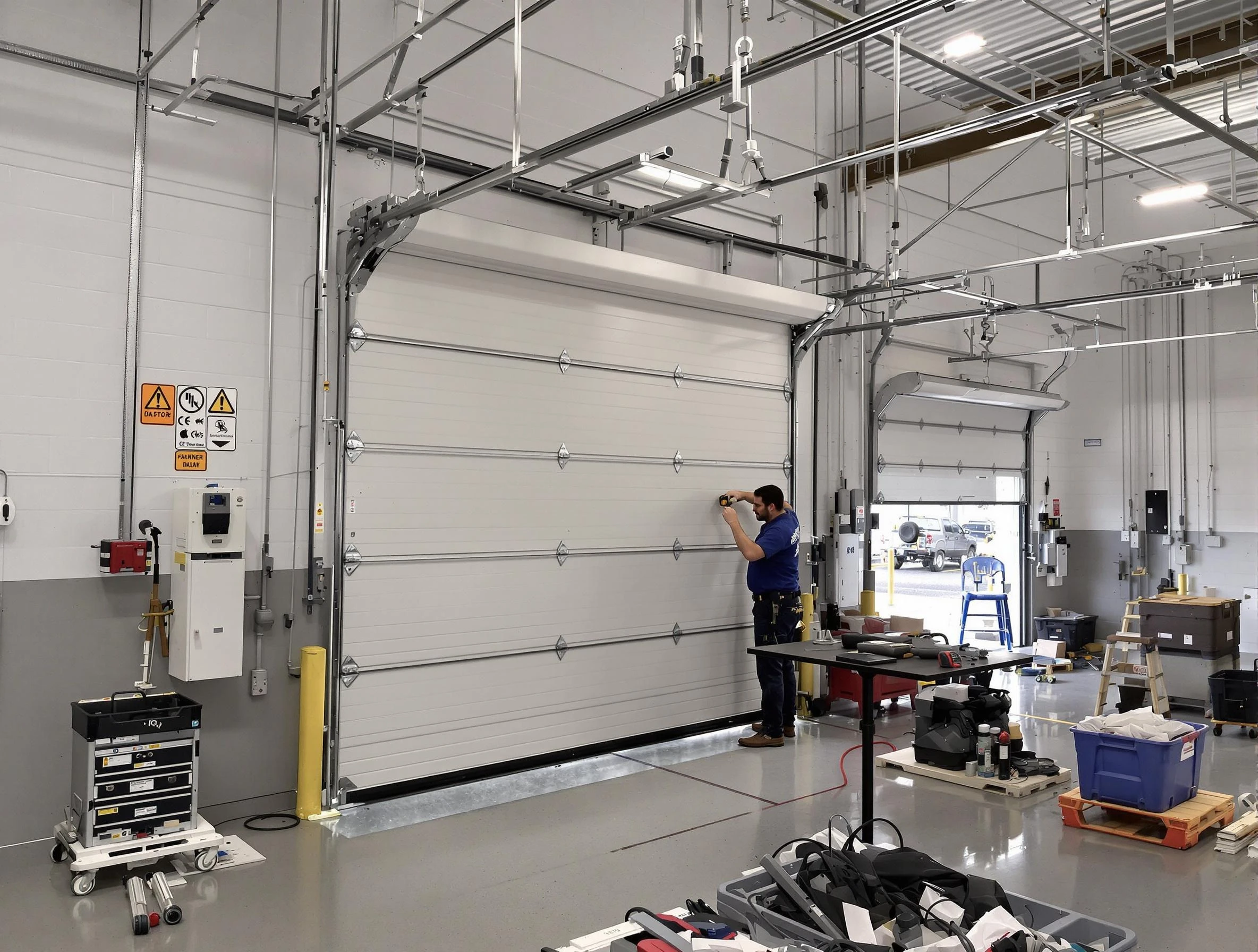 Commercial garage door repair being performed by La Vergne Garage Door Repair expert in La Vergne