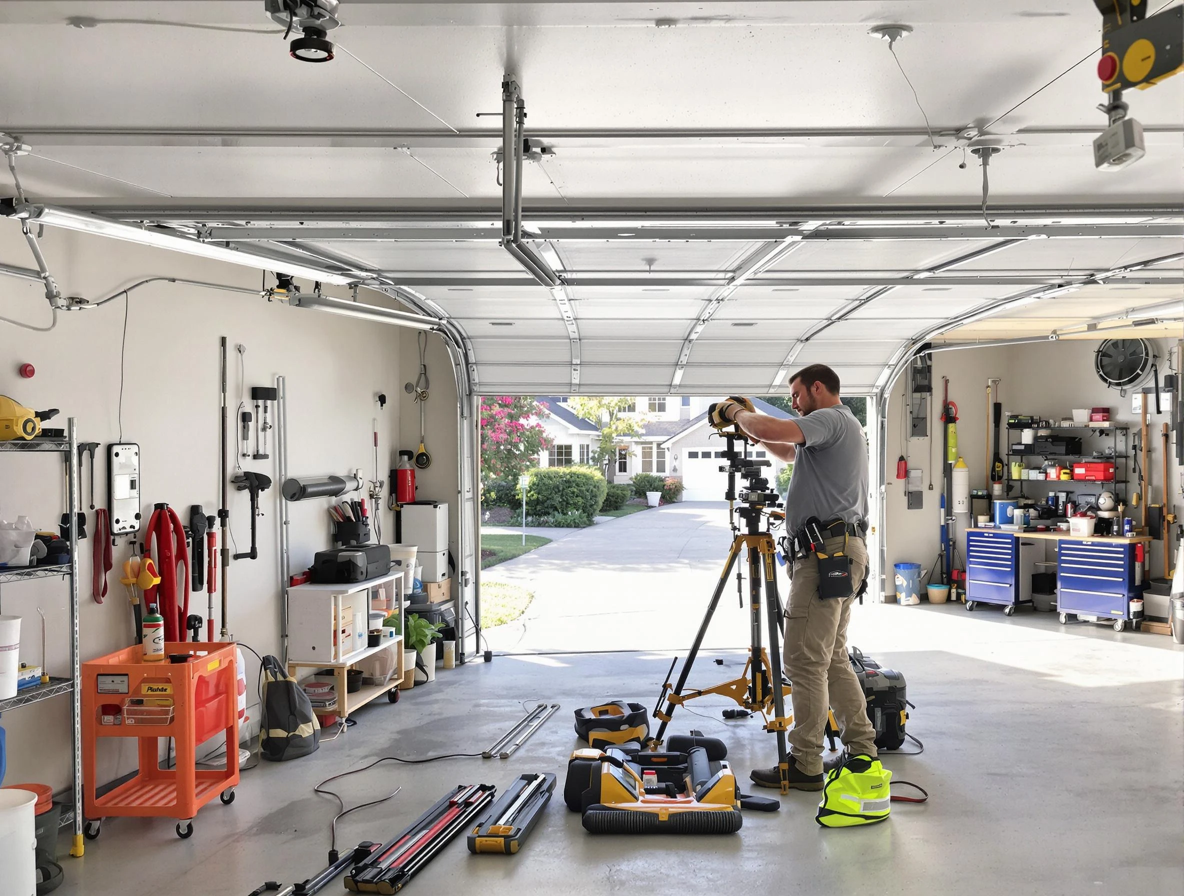 La Vergne Garage Door Repair specialist performing laser-guided track alignment in La Vergne